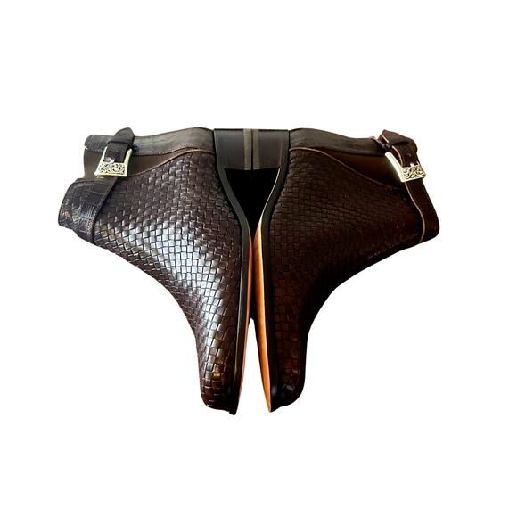 Brighton Women's Woven Leather Ankle Boots Brown Size 7.5M New Without Box - Picture 2 of 7